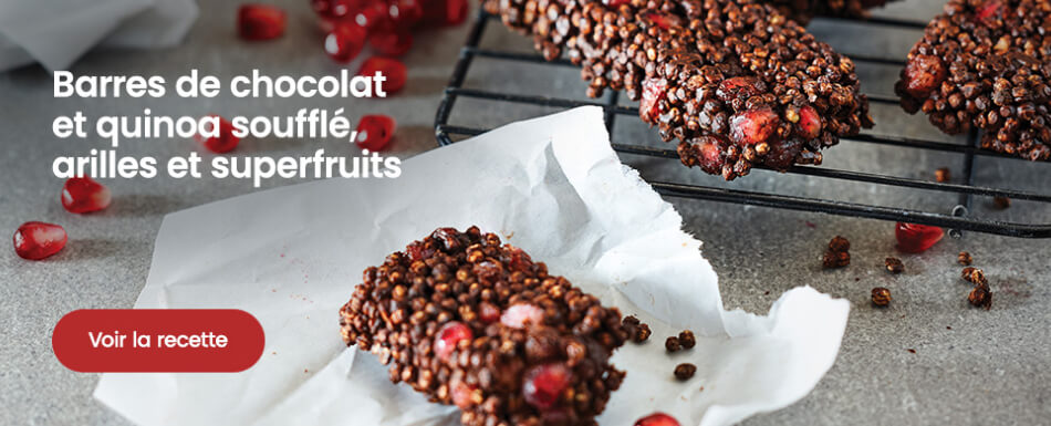 Barres de chocolat et quinoa souffle arilles et superfruits