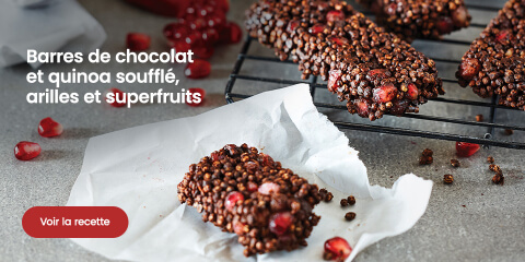 Barres de chocolat et quinoa souffle arilles et superfruits